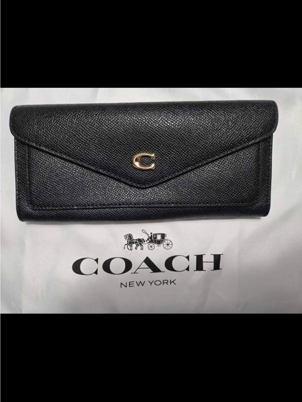 Coach Black Envelope Continental Wallet with Gold C Accent